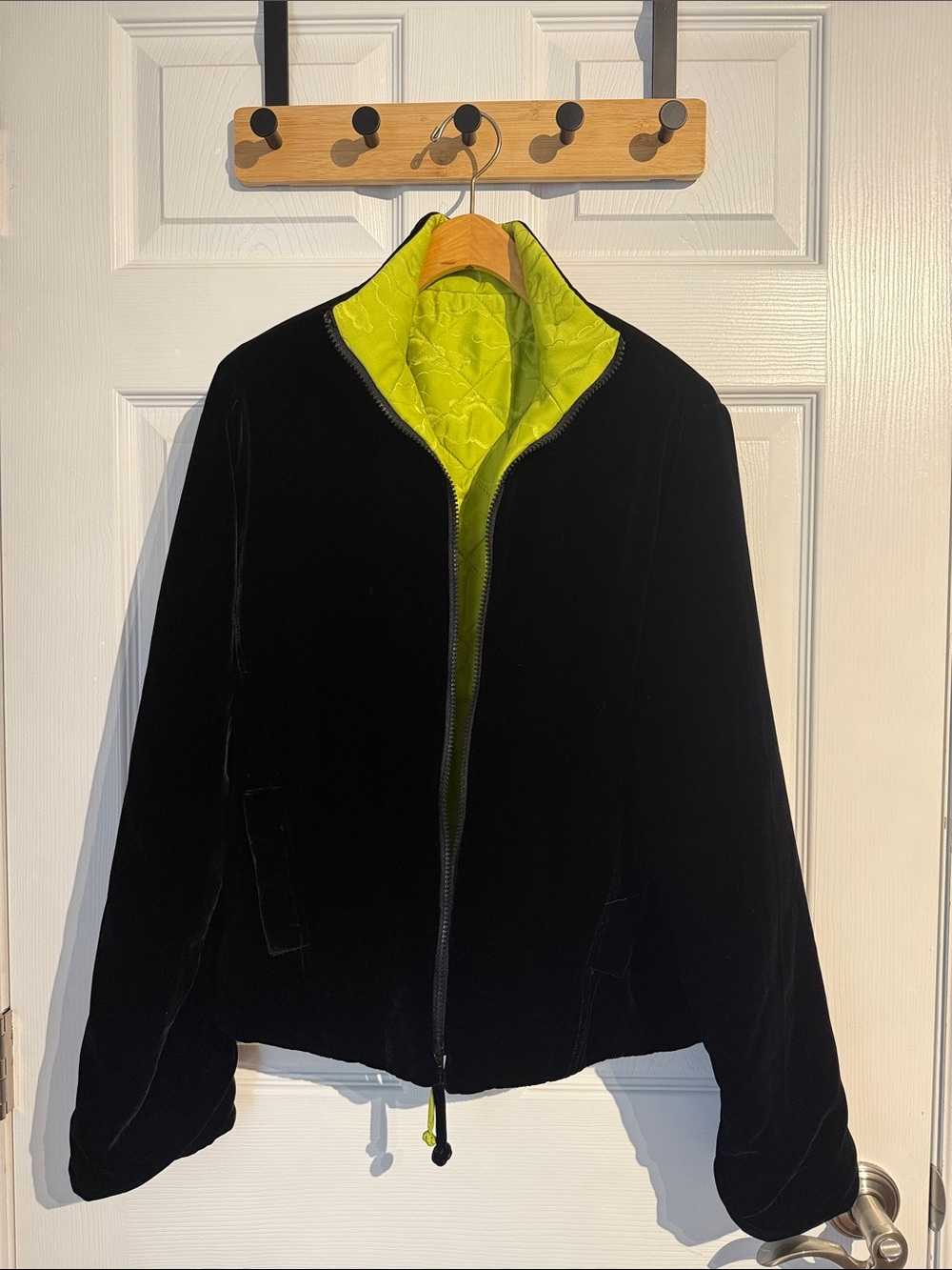 Reversible Black Velvet & Lime Silk Bomber Jacket